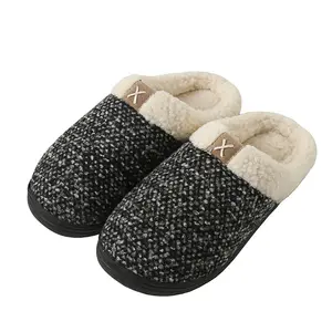2024 vente chaude femmes confortables pantoufles en mousse à mémoire de forme floue en <span class=keywords><strong>laine</strong></span> doublée maison pantoufle intérieur extérieur anti-dérapant semelle en caoutchouc - Product Image 1