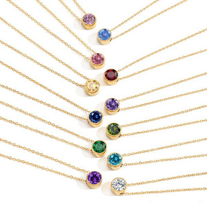 Collar con Colgante Redondo <span class=keywords><strong>de</strong></span> Circonita Multicolor, Estilo Minimalista Simple, Chapado en Oro, Acero Inoxidable, Joyería con Piedra <span class=keywords><strong>de</strong></span> Nacimiento para MUJERES - Product Image 5