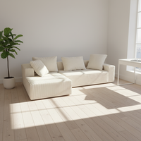 Sofá Cama Modular de Tres Plazas en Forma de L, de Espuma Comprimida y Tapizado en Corduroy, Estilo Japonés Moderno y Lujoso, Precio de Fábrica