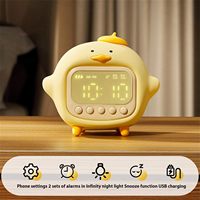 Jam Alarm Mini LED Bebek Peluk Kartun Modern, Kontrol APP, Bertenaga Baterai, Silikon, Dapat Diredupkan, Lampu Tidur Suasana Malam Hari untuk Anak-Anak