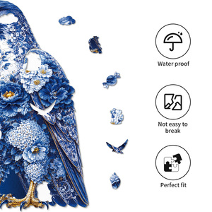 Rompecabezas de Madera Personalizado de 100/200 Piezas con Forma de Águila Floral Azul, Ajuste Perfecto, Resistente al Agua, Juguete DIY para Niños y Adultos - Product Image 1