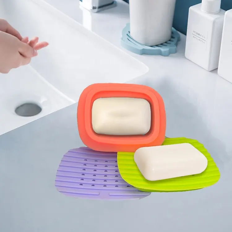 OEM ODM 12cm x 9.8cm x 2cm Jabonera bathtub plastic liquid diatomite ceramic dawn washing silicone bamboo soap dish holder