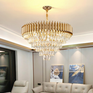 Lámpara colgante <span class=keywords><strong>de</strong></span> <span class=keywords><strong>cristal</strong></span> grande y moderna para vestíbulo <span class=keywords><strong>de</strong></span> hotel, lámpara <span class=keywords><strong>de</strong></span> lujo <span class=keywords><strong>vintage</strong></span> dorada con control remoto, estilo decorativo europeo - Product Image 4