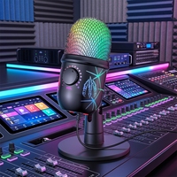 Microphone Condensateur USB RGB Plug-and-Play à Directivité Cardioïde avec Affichage LED et Réduction du Bruit pour Enregistrement de Podcast et Gaming