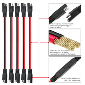Câble d'extension SAE 12AWG 12 pouces 2 broches Connecteur rapide SAE Déconnexion Double prise <span class=keywords><strong>Hean</strong></span> Câble pour voiture VR Batterie Panneau solaire - Product Image 2