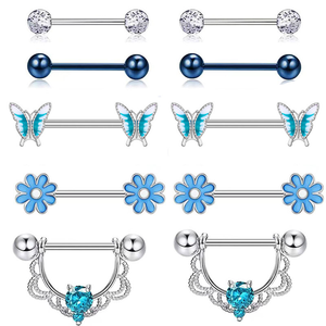 Gaby nouveaux anneaux de mamelon en acier chirurgical 316L bleu bel anneau de mamelon vibrant papillon ananas kit de piercing <span class=keywords><strong>bijou</strong></span> - Product Image 4