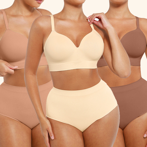 Hexin tùy chỉnh Shapewear phụ nữ liền mạch cơ thể phù hợp với áo ngực không dây hỗ trợ sâu cup vô hình đẩy lên trở lại chất béo Áo ngực thiết lập cho phụ nữ - Product Image 1