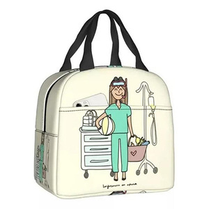 Bolsa de almuerzo con diseño de enfermera, bonita bolsa térmica con aislamiento y cremallera, caja de comida portátil reutilizable para mujer - Product Image 2