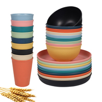 Ensemble de vaisselle noire nordique moderne de 18 pièces assiettes jetables en paille de blé portables et réutilisables pour hôtels