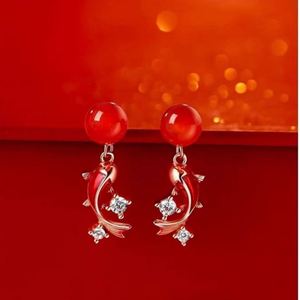 Lucky Koi Fish Shape Freshwater Pearl Drop <b>Earrings</b> Gold Plate with CZ Fashion Jewelry for Women - Product Image 1