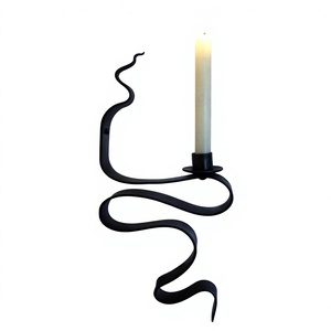 Wavy Design Iron <b>Metal</b> Wall Mounted <b>Candle</b> <b>Holder</b> <b>Black</b> Finished Perfect For Home Event Bedroom Holiday Lighting Decor - Product Image 1