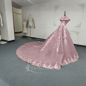 Jancember ANY54 Princesa fuera del hombro Floral Flor Perlas Cola larga Vestidos Para Quiseaera - Product Image 2