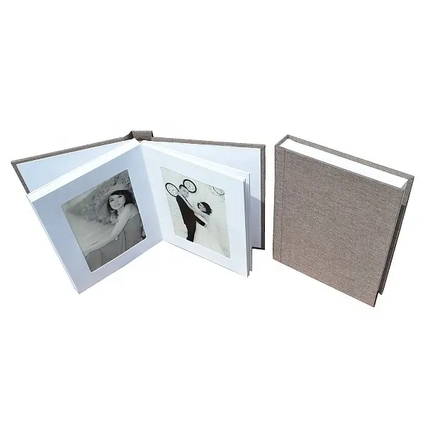 linen leather DIY Slip-in matted Photo Album Book with Mounted Mats