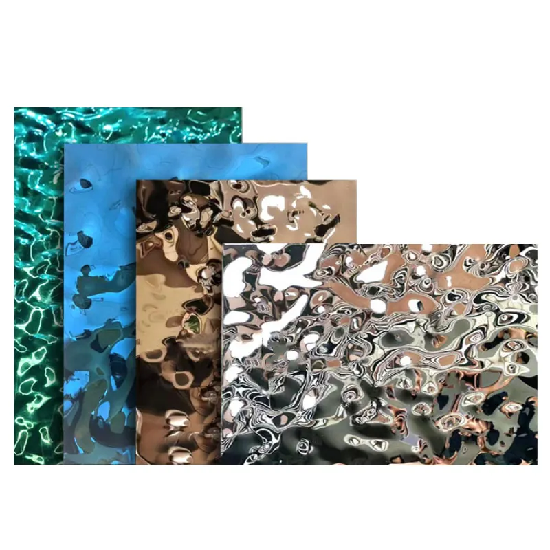 Plaque en acier inoxydable ondulée 304 finition miroir panneau décoratif en relief tôle d'acier inoxydable ondulation de l'eau