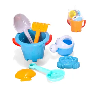 EPT Outdoor 7 Pcs Beach Molds Barrel Toy Baby Buckets And Shovels Kids Toddler Summer Sand Toys For 1 Year Old Toddlers 1-2