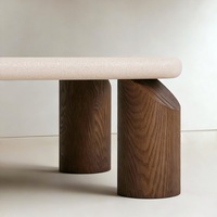 Table basse de salon moderne de style Wabi-Sabi en gros avec plateau en peinture minérale ciment et pieds en bois de noyer GRC