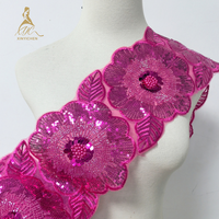 Perles avec bordure brodée de paillettes, dentelle, accessoires de vêtements DIY, tissu de dentelle nigérian pour femme, robe