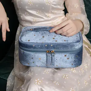 Elegant Portable Velvet Cosmetic Case Pouch Ladies Makeup Storage Bag Flannel Custom Logo Pattern Travel Jewelry Organization