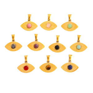 Colgante de Acero Inoxidable Dorado Clásico al por Mayor con Ojo de Tigre, Rodocrosita, Lapislázuli, Ágata <span class=keywords><strong>Verde</strong></span>, Budismo Tibetano para Mujeres y Hombres - Product Image 2