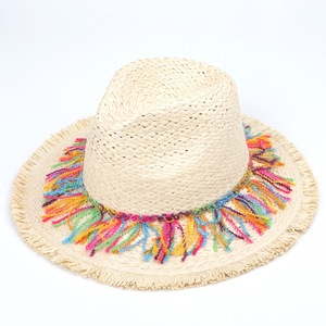 Sombrero de Paja Flexible con Borlas Coloridas para Mujer, Protección Solar para la Playa, Ala Ancha, Sombrero de Paja Natural, Talla Adulto - Product Image 5