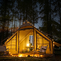 Tente de glamping Safari 5x5m, une chambre, en toile de coton Oxford et matériaux PVC/PVDF, ouverture rapide quatre saisons, portable, structure en bois droite