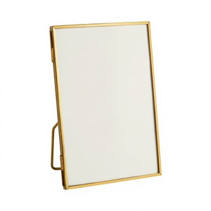 Slim Brass <b>Rectangular</b> <b>Mirror</b> Frame Tabletop Vertical Reflective Metal Decor Modern Geometric Gold Metal Glass Photo Frame - Product Image 1