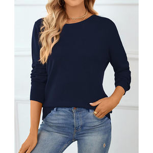 เสื้อสเวตเตอร์ไหมพรมคอวี แขนยาว แฟชั่นขายส่ง สำหรับฤดูใบไม้ร่วงและฤดูหนาว ผลิตตามสั่ง ผ้าฝ้าย สำหรับผู้หญิง - Product Image 1