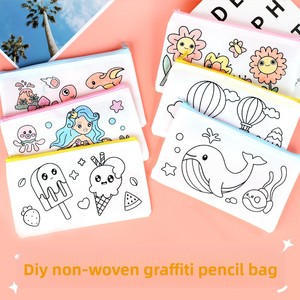Estuche de tela no tejida sin estructura con asa suave para lápices, en blanco para graffiti DIY, para guardería y primaria - Product Image 2