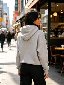 Sudadera con Capucha Básica para Mujer, Sudadera Holgada de Color Gris Sólido, Sudadera con Capucha de Manga Larga Estilo Urbano Simple - Product Image 2