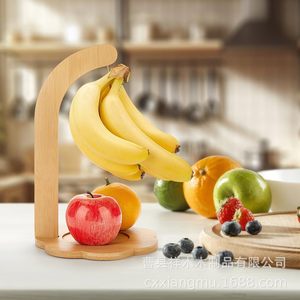 Soporte de madera para plátanos, color madera natural, organizador de frutas de escritorio para almacenamiento en la cocina - Product Image 3