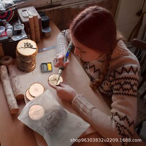 แผ่นไม้กลมสำหรับงานศิลปะ DIY วัสดุตกแต่งงานฝีมือ ลายวงแหวนไม้ธรรมชาติ - Product Image 2