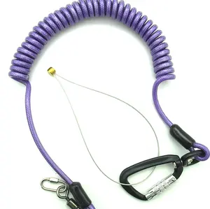 Eco Friendly Wire Cable Fishing Coil Lanyard Blue Safety Spring Coil Wire Lanyard with Loops