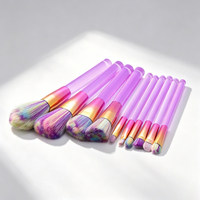 Ensemble de 10 pinceaux de maquillage professionnels avec sac, manche en plastique, tube en aluminium, poils en nylon, pinceaux pour poudre, anticernes, blush, yeux