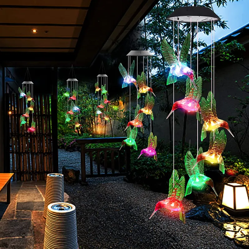 Tuin Ornamenten Outdoor Decoratie Energiebesparende Mobiele Kleur Veranderende Solar Windgong Met Led-verlichting