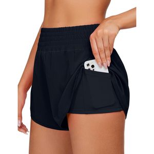 FOXA Short de course pour femme taille haute 2 en 1, coupe ample athlétique avec poche latérale, couleur unie, polyester - Product Image 2