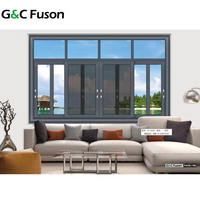 Fenêtre coulissante en aluminium de couleur blanche avec double vitrage et grille, fabriquée par Fuson Product Manufacturer, pour les designs de fenêtres et de portes.