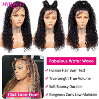 Perruque frontale en dentelle 13x4 13x6 Water Wave avec cheveux de bébé, cheveux brésiliens longs, perruques en dentelle suisse transparente pour femmes noires – Vente en gros