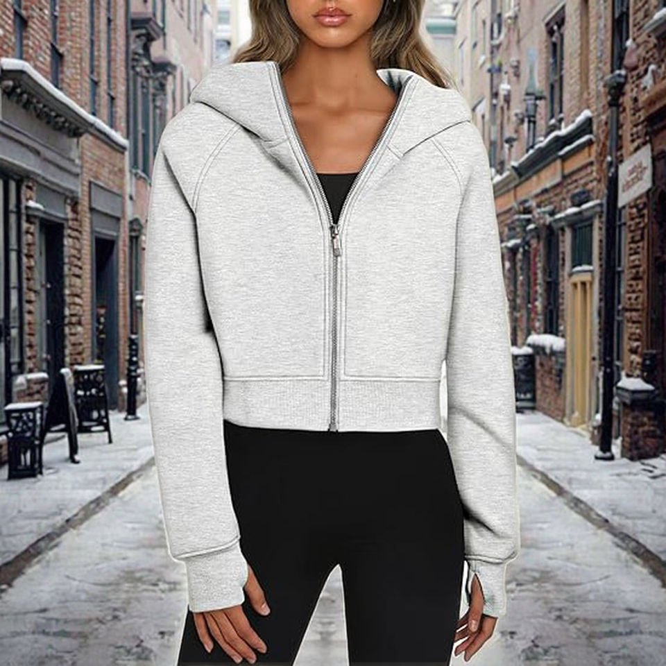 Women's 2025 Winter Cropped Sweatshirts Zip-up Hooded Knitted Jackets Comfortable Casual Y2k Tops Fall Outfits