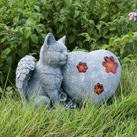 Ange solaire chat et coeur résine Sculpture lumière rougeoyante patte et fleur détail jardin décoratif animal mémorial cadeau d'affaires