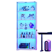 Moderner Stahl-Vitrinenschrank mit Fächern und Glastür, Mehrstöckiges Aufbewahrungsregal für Waffenmodelle, Sammlervitrine für Wohnzimmer