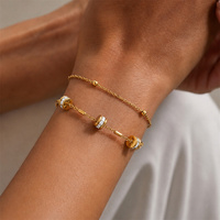 Bracelets en acier inoxydable avec strass et perles porte-bonheur pour femmes, tendance, étanches, plaqués or 18 carats PVD, bijoux en gros disponibles