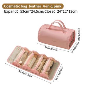 Nouvelle trousse de toilette de voyage 4 en 1, trousse à cosmétiques en cuir PU, portable, multifonctionnelle, avec poignée - Product Image 3