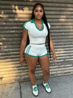 Ensemble sportif deux pièces pour femme, style Y2K, avec tee-shirt court à col polo et short slim, décontracté streetwear, en stock