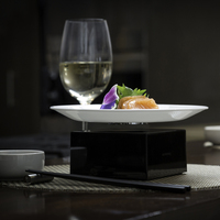 Plato Levitante Inalámbrico con Base Cuadrada y Patrón Geométrico, con Vaso de Vidrio Portátil para Decoración del Hogar