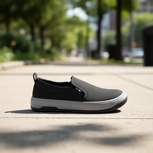 Chaussures décontractées à enfiler pour homme Tommy Hilfiger, noires, bout rond, dessus en tissu respirant, semelle en caoutchouc, tendance mode toutes saisons - Product Image 2