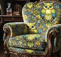 Tissu d'ameublement imprimé Forêt d'Hiboux au mètre – Motif Enchantant Faune Forestière – Tissu Décoratif pour Canapé et Chaise