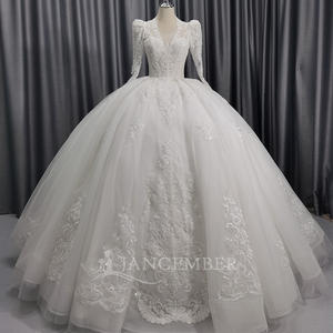 Robe de mariée élégante du Nigeria, robe de mariée ornée de fleurs, Vestidos De Novias, robe de soirée en dentelle à sequins et perles Lscm06 Jancember - Product Image 2