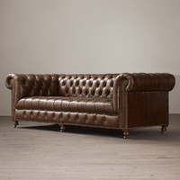 Vintage Braunes Ölwachs-Leder Chesterfield 3-Sitzer Sofa mit Tiefer Knopfheftung für Möbelgroßhandel