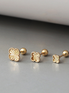 Pendientes <span class=keywords><strong>de</strong></span> <span class=keywords><strong>Oro</strong></span> <span class=keywords><strong>Puro</strong></span> Coreano <span class=keywords><strong>de</strong></span> 14K <span class=keywords><strong>para</strong></span> <span class=keywords><strong>Mujer</strong></span>, Diseño <span class=keywords><strong>de</strong></span> Flor <span class=keywords><strong>de</strong></span> Cuatro Pétalos Facetada con Láser, Pequeños, con Cierre <span class=keywords><strong>de</strong></span> Rosca, Joyería Femenina - Product Image 1