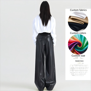 <span class=keywords><strong>Pantaloni</strong></span> di pelle Maillard per donna larghi larghi a <span class=keywords><strong>vita</strong></span> <span class=keywords><strong>alta</strong></span> dritti drappeggiati in pelle sintetica <span class=keywords><strong>pantaloni</strong></span> lunghi fino al pavimento - Product Image 3